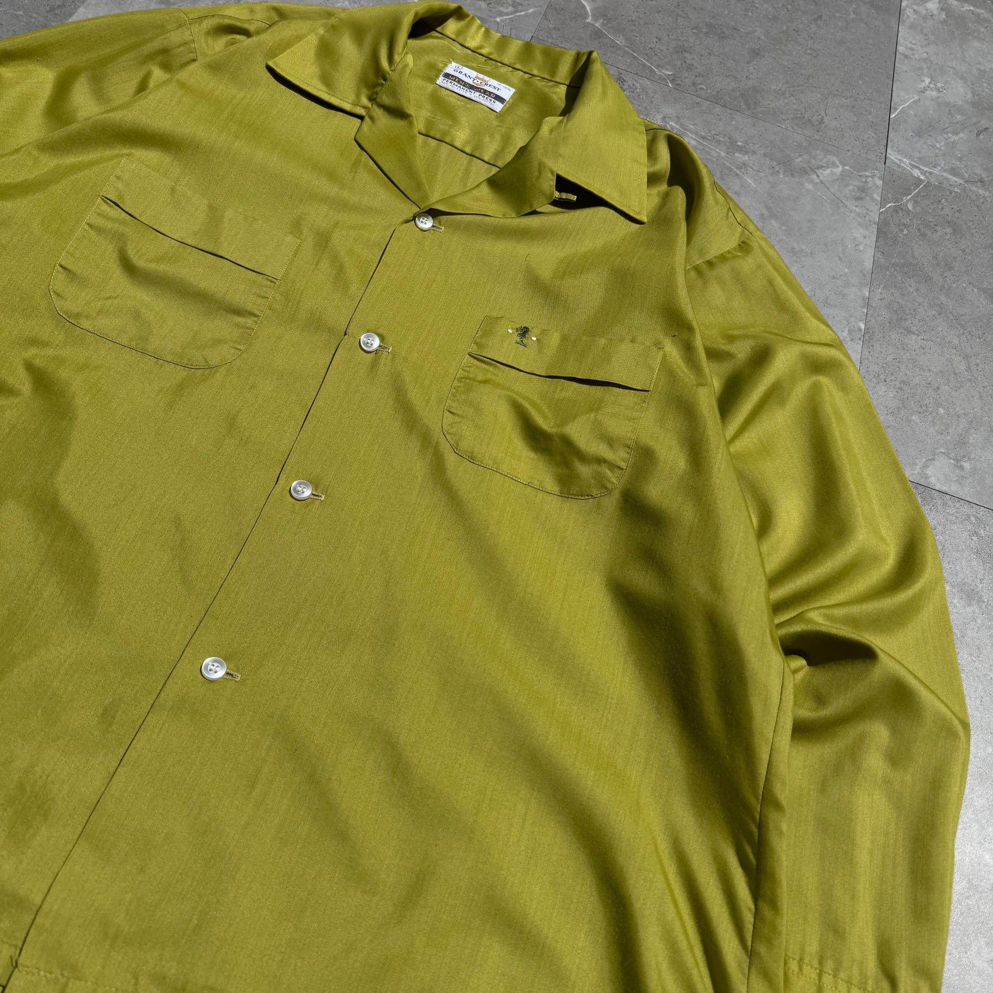 60s Grant-Crest Poly-Cotton Open Collar Long Sleeve Shirt KiiChain Clothing