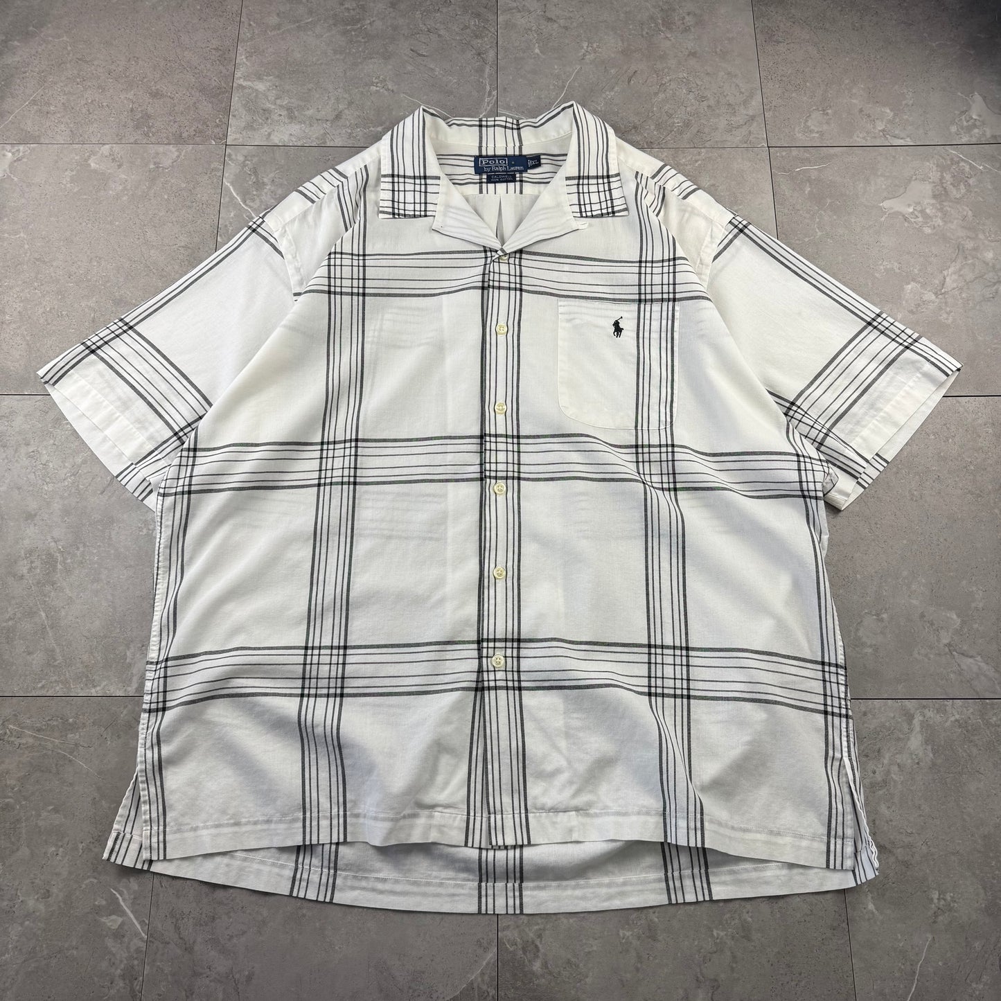 00s Ralph Lauren Caldwell White Checkered Open Collar Shirt XL