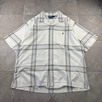 00s Ralph Lauren Caldwell White Checkered Open Collar Shirt XL