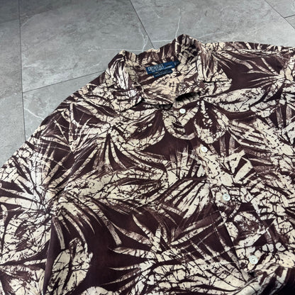 00s Polo by Ralph Lauren Clayton Brown Silk x Linen Short Sleeve Shirt L