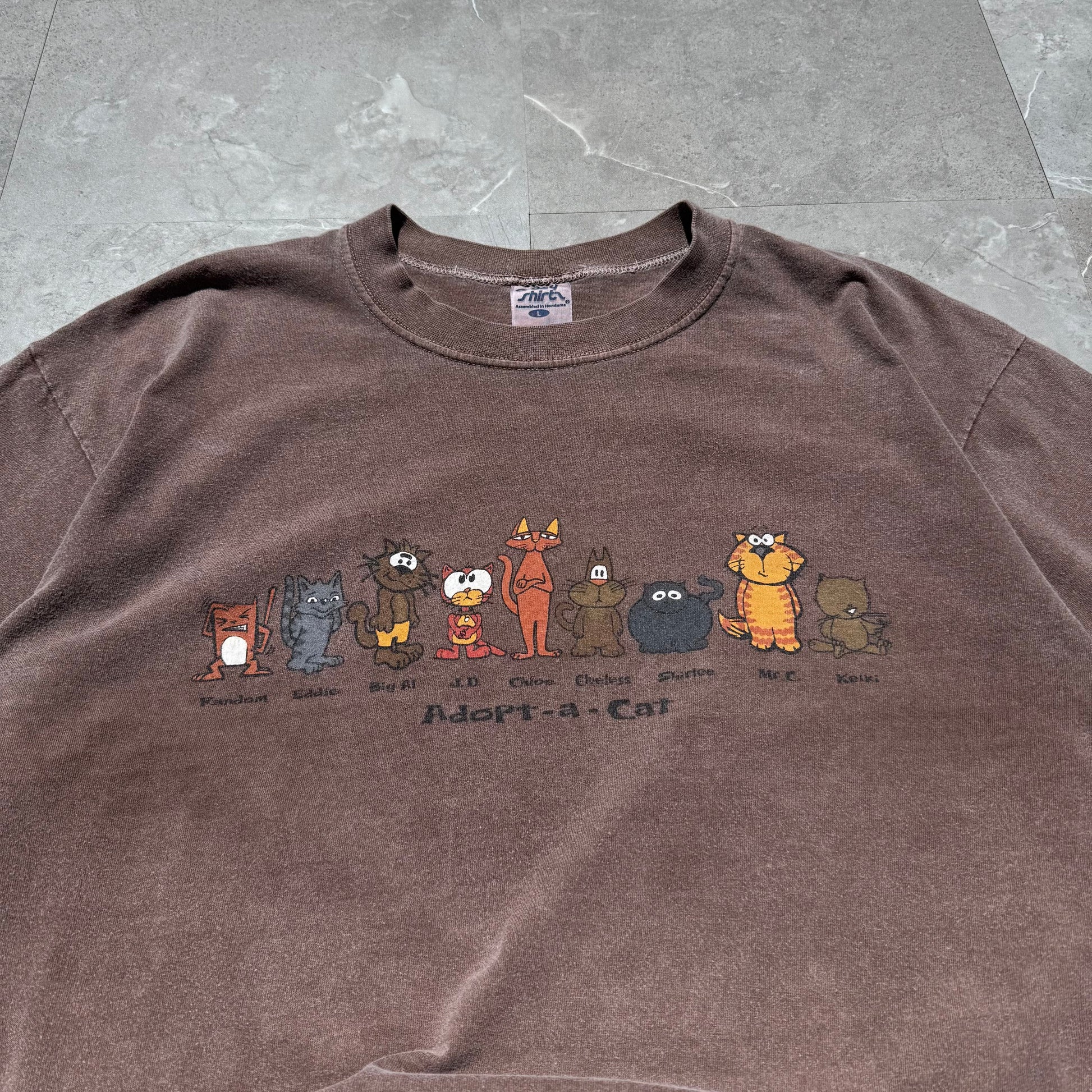90s Crazy Shirts Adopt a Cat Faded Brown Tee KiiChain Clothing
