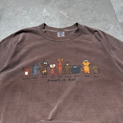 90s Crazy Shirts Adopt a Cat Faded Brown Tee KiiChain Clothing