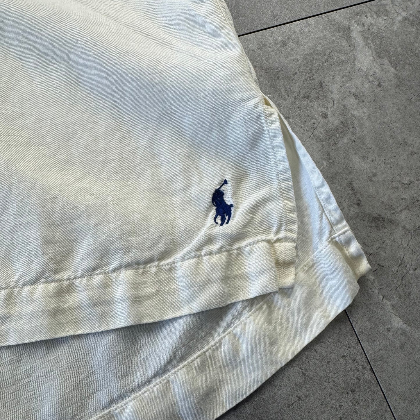 90s Polo by Ralph Lauren White Linen x Silk Open Collar Shirt XL