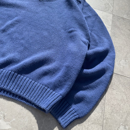 90s Lands' End Women’s “Drifter Sweater” Made in USA Blue V-Neck Knit