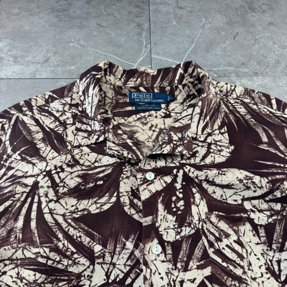 00s Polo by Ralph Lauren Clayton Brown Silk x Linen Short Sleeve Shirt L
