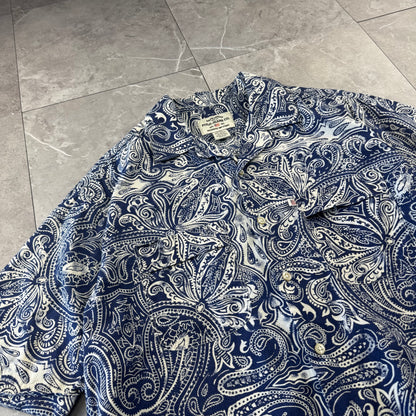 00s Ralph Lauren Polo Jeans Co. Blue Paisley Open Collar Shirt S