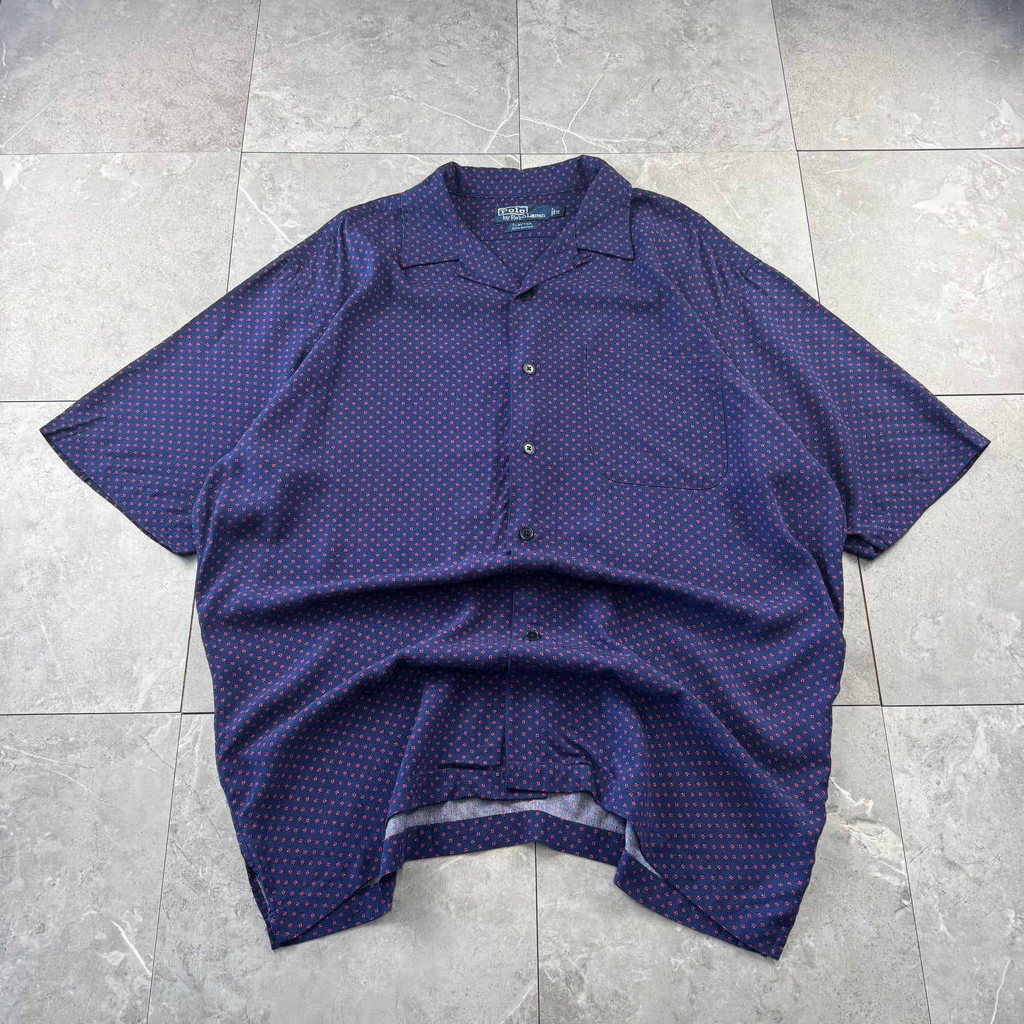 00s Polo by Ralph Lauren Clayton Purple Dot Pattern Rayon Open Collar Shirt M