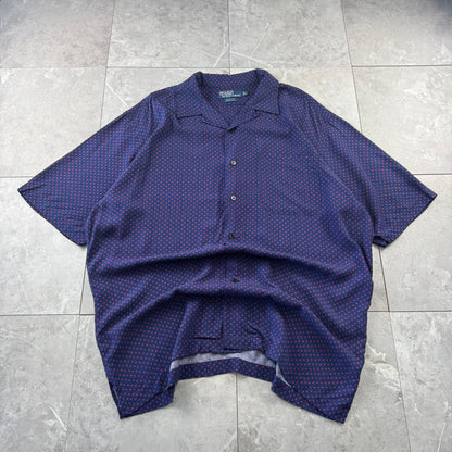 00s Polo by Ralph Lauren Clayton Purple Dot Pattern Rayon Open Collar Shirt M