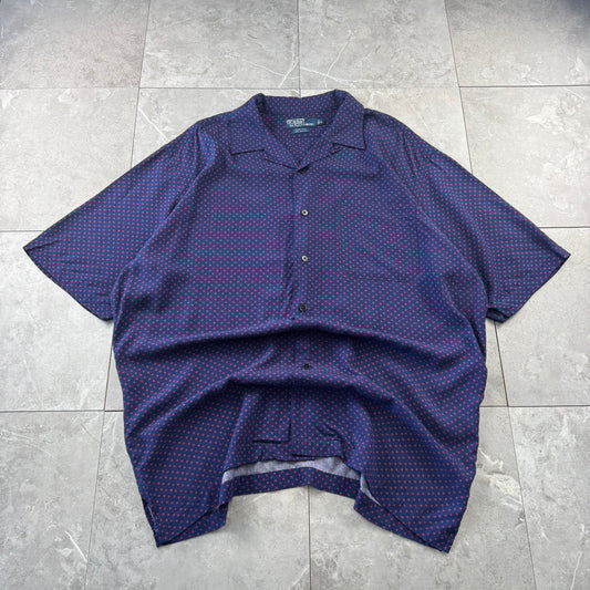 00s Polo by Ralph Lauren Clayton Purple Dot Pattern Rayon Open Collar Shirt