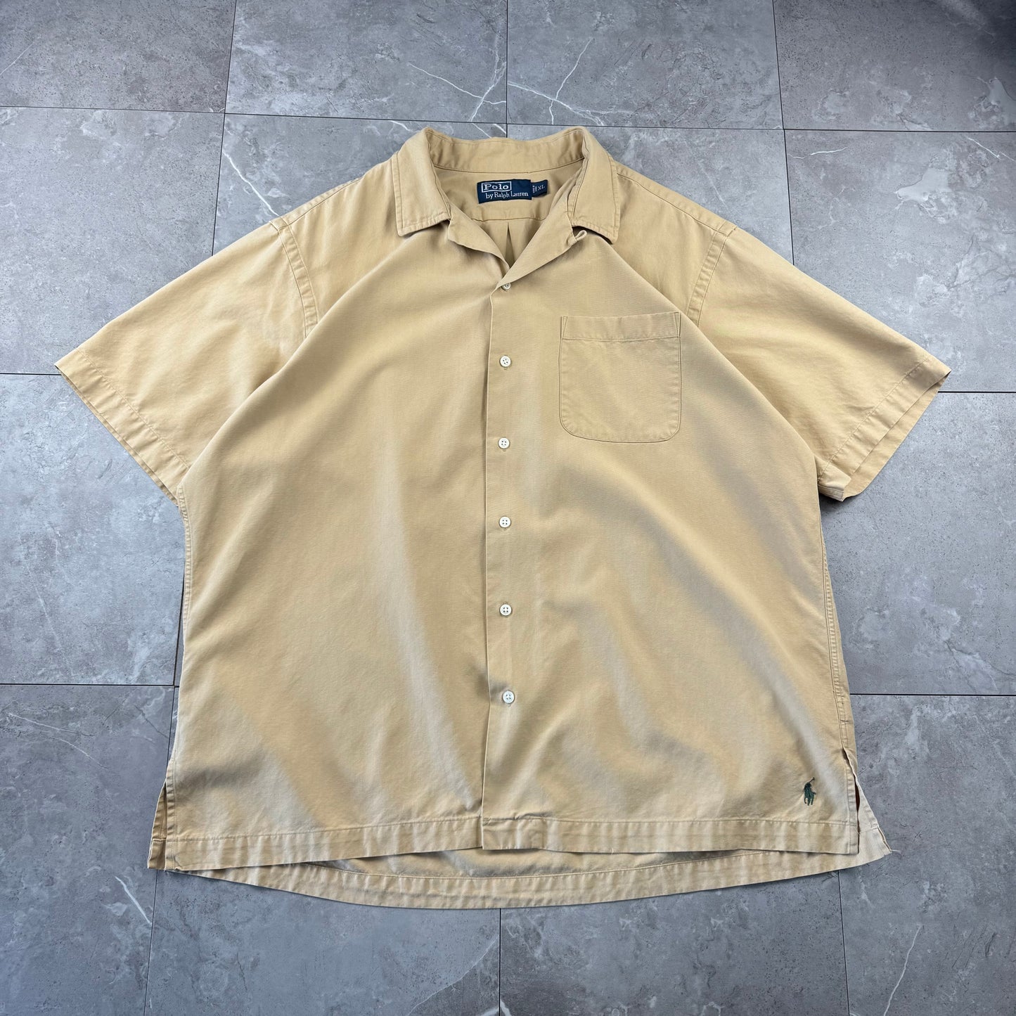 00s Polo by Ralph Lauren Mustard Brown Silk x Cotton Open Collar Shirt