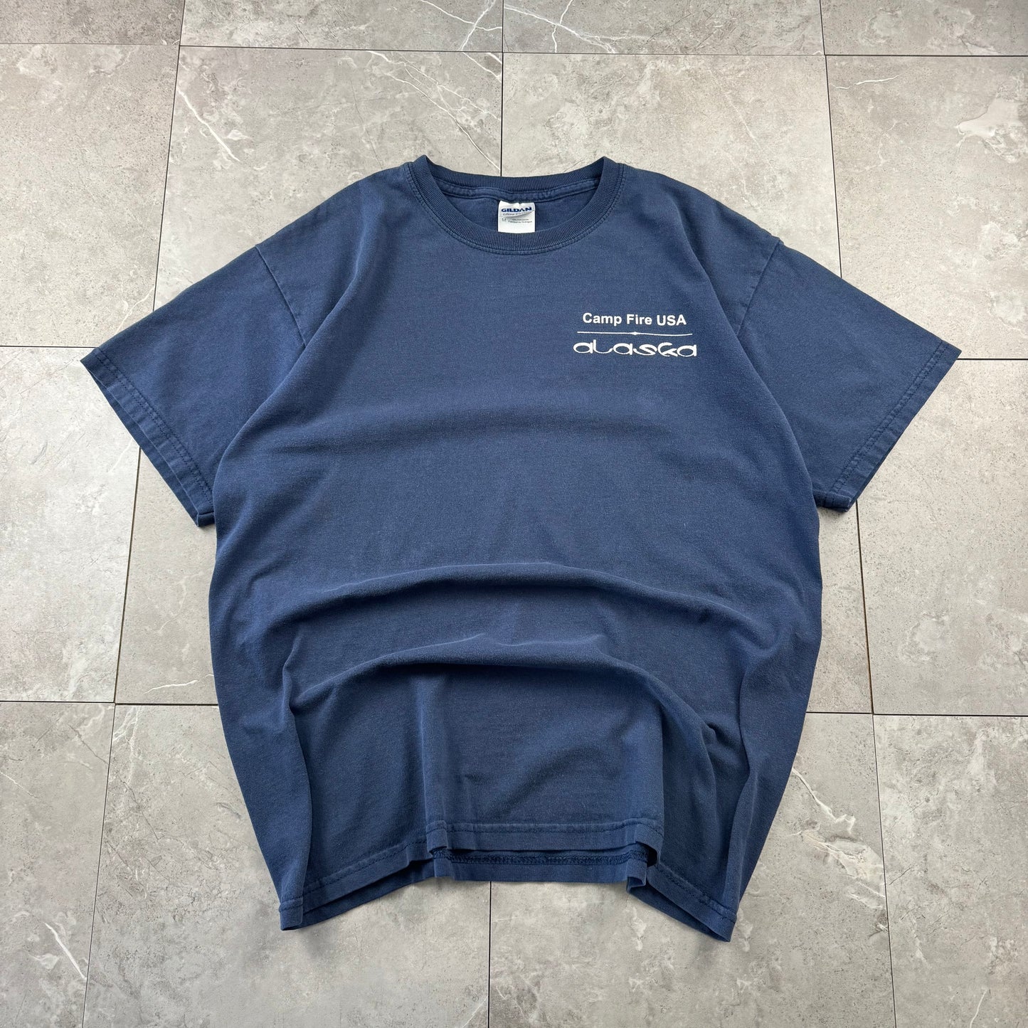 90s-00s Gildan Rolling Since the 60s Camp Fire USA Alaska Navy Bicycle Graphic T-Shirt