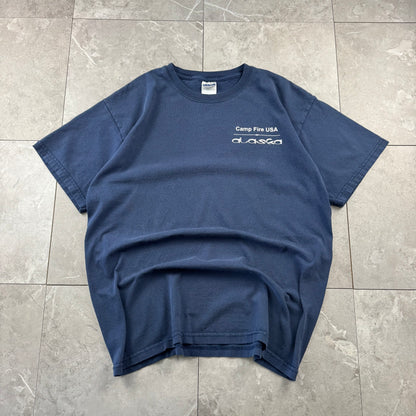90s-00s Gildan Rolling Since the 60s Camp Fire USA Alaska Navy Bicycle Graphic T-Shirt