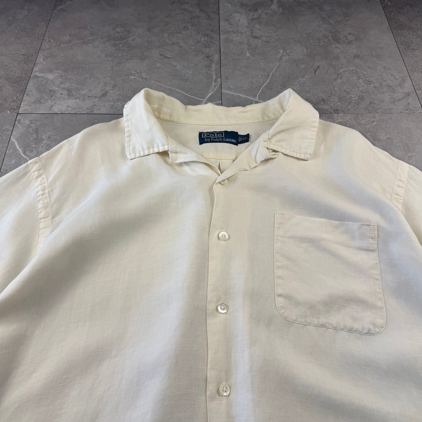 90s Polo by Ralph Lauren White Linen x Silk Open Collar Shirt XL