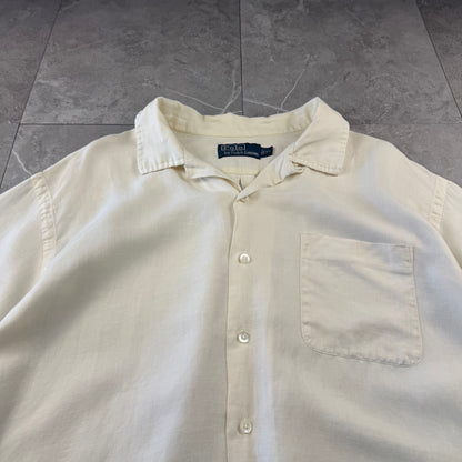 90s Polo by Ralph Lauren White Linen x Silk Open Collar Shirt XL