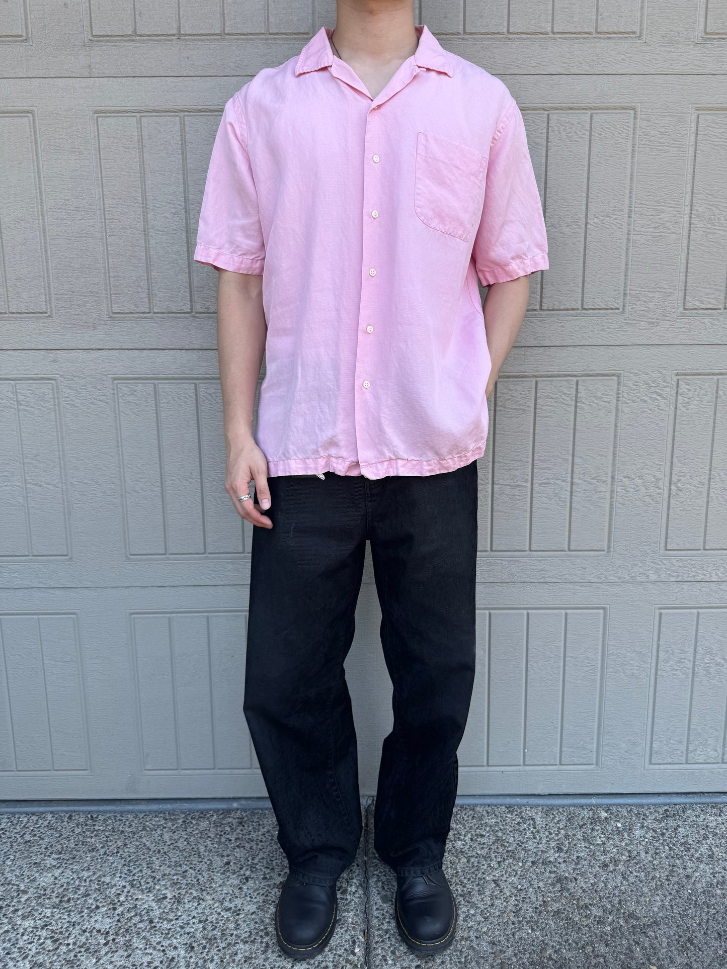 00s Polo by Ralph Lauren Caldwell Pink Linen x Silk Open Collar Shirt