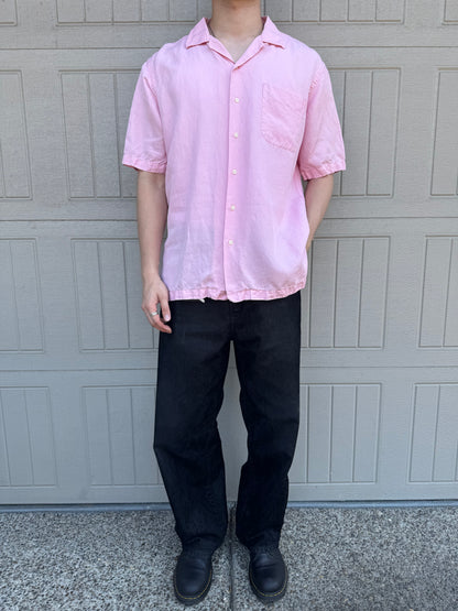 00s Polo by Ralph Lauren Caldwell Pink Linen x Silk Open Collar Shirt