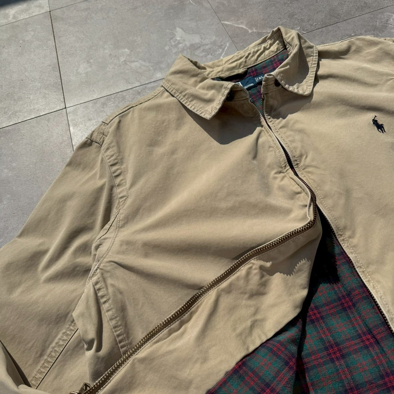 90s-00s Ralph Lauren Beige Flannel Lined Action Pleats Swing Top Jacket