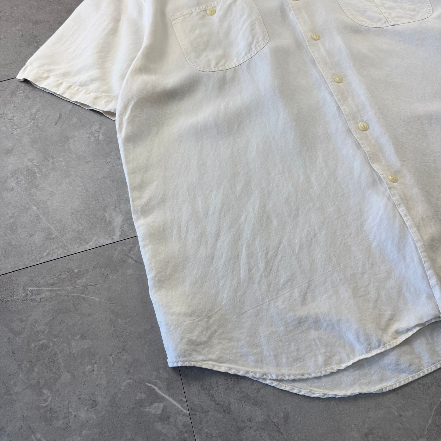 00s Polo by Ralph Lauren “Beach Camp” No-Pony Linen x Silk White Open Collar Shirt XL