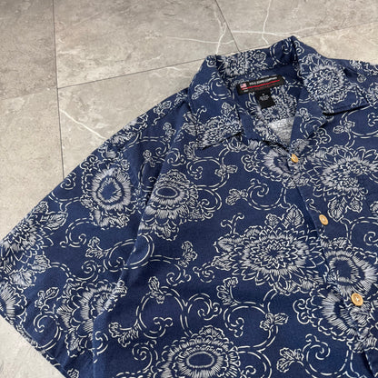 00s Ralph Lauren Polo Jeans Co. Navy Floral Open Collar Shirt