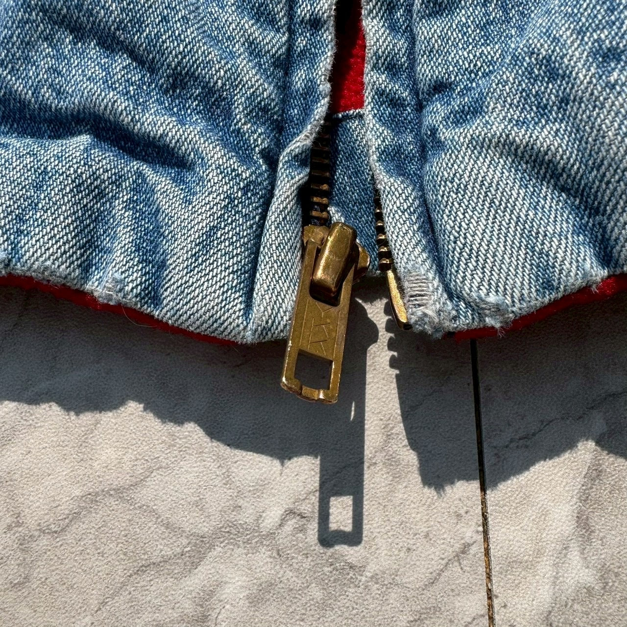 80s-90s Ralph Lauren Made in USA Red Fleece Lined Corduroy Collar Denim Swing Top Jacket
