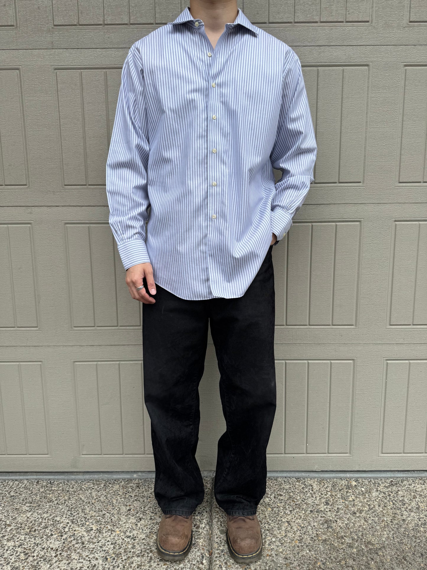 00s Brooks Brothers 346 Light Blue Slim Fit Striped Shirt