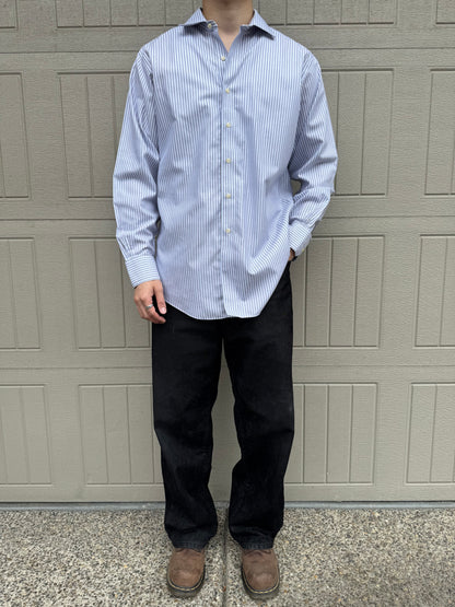 00s Brooks Brothers 346 Light Blue Slim Fit Striped Shirt