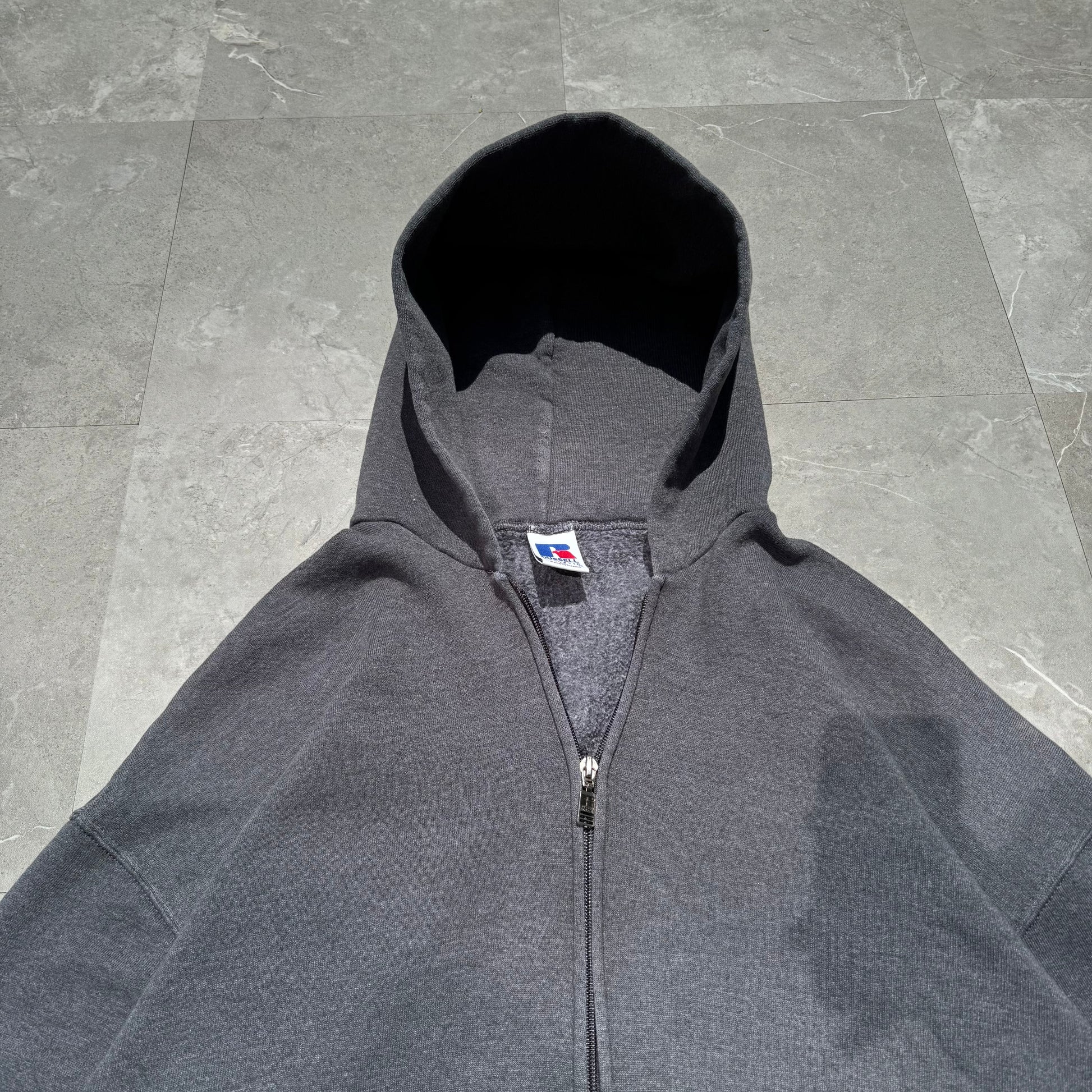 90s Russell Athletic Faded Gray Zip-Up Hoodie KiiChain Clothing