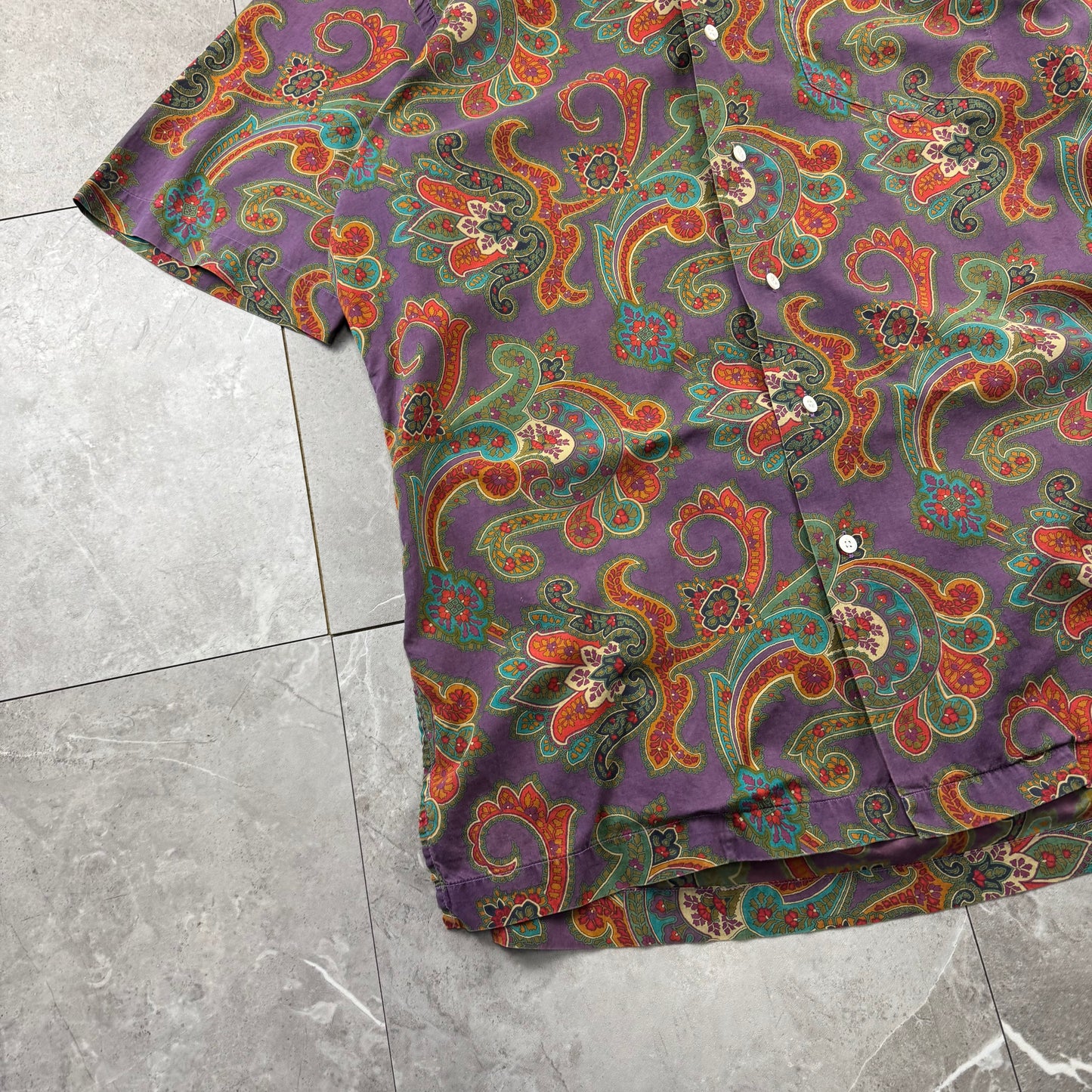 80s Polo by Ralph Lauren Rare Purple Made in USA Paisley Open Collar Shirt