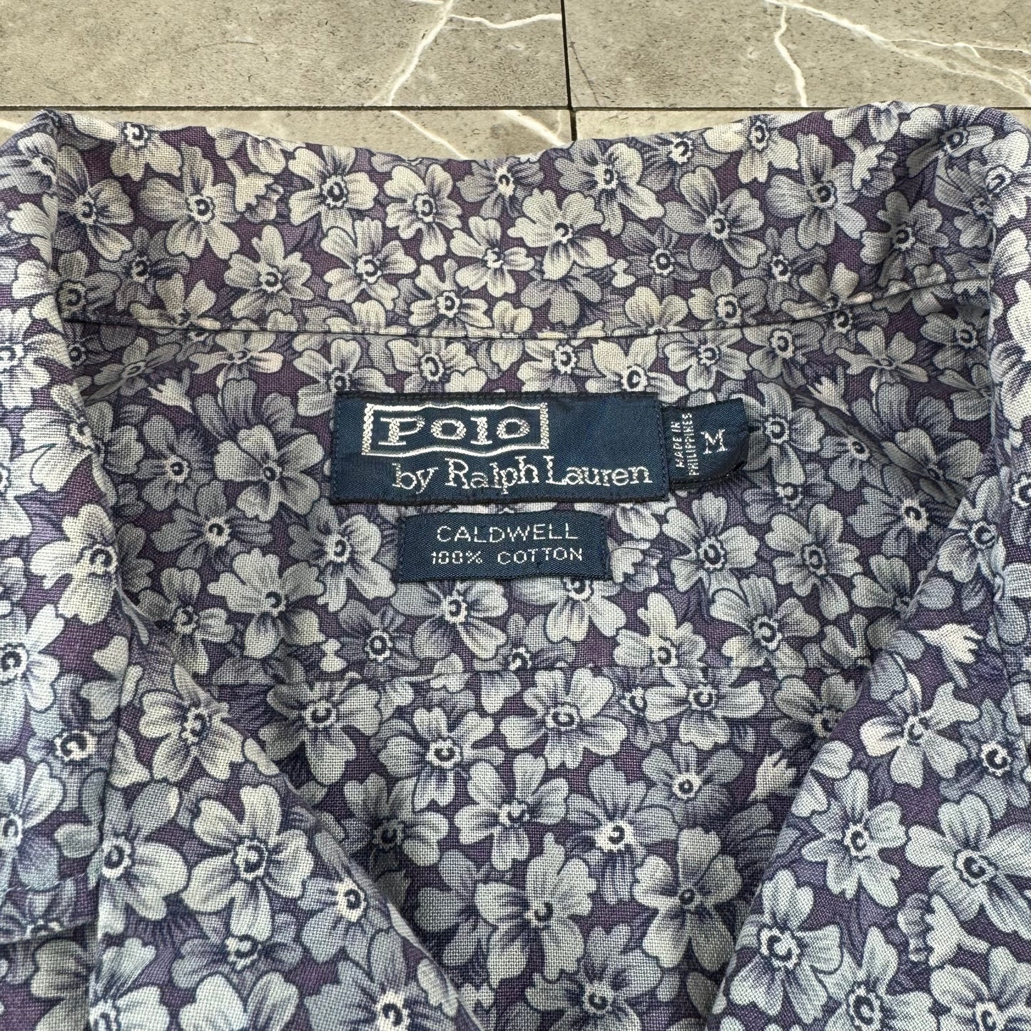 00s Polo by Ralph Lauren Caldwell Blue Flower Open Collar Shirt