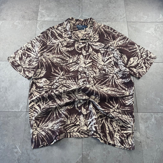 00s Polo by Ralph Lauren Clayton Brown Silk x Linen Short Sleeve Shirt