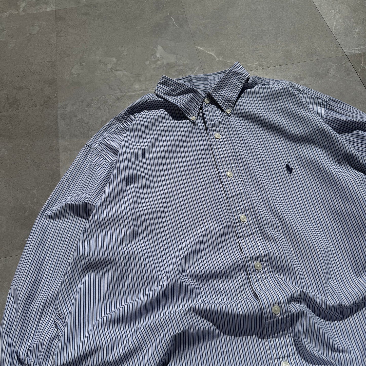 90s-00s Ralph Lauren “Yarmouth” Lightblue Striped Button Down Shirt KiiChain Clothing