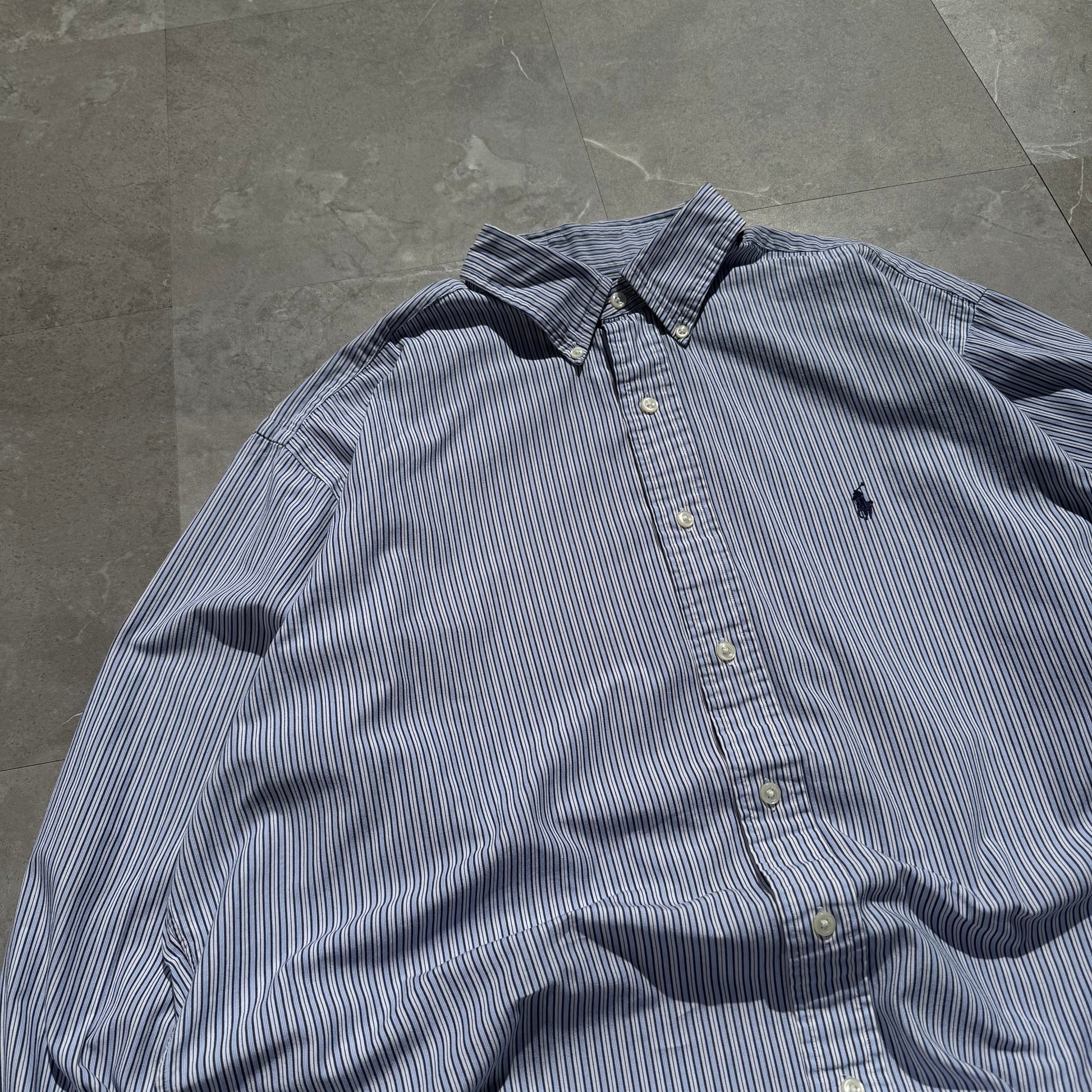 90s-00s Ralph Lauren “Yarmouth” Lightblue Striped Button Down Shirt KiiChain Clothing