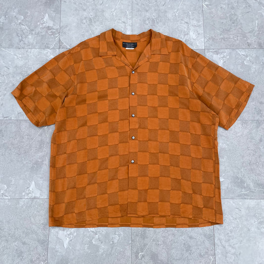 90s Kweejibo Clothing Made in USA Checkered Open Collar Shirt