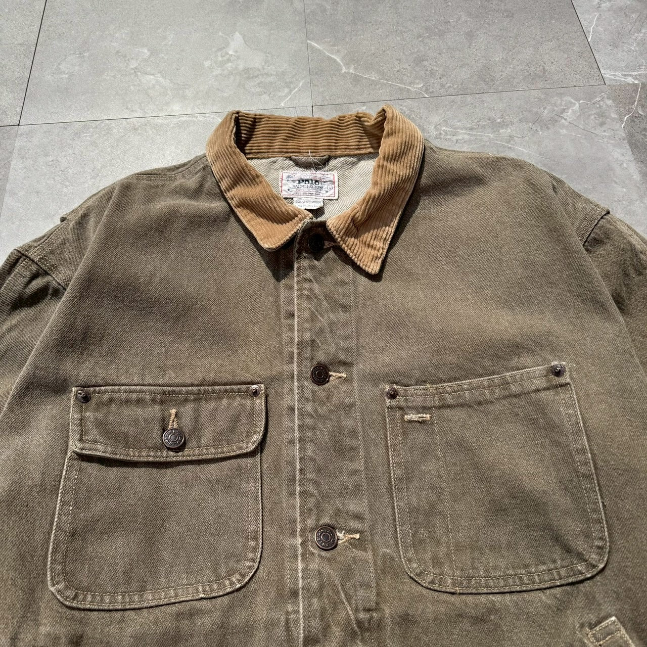 80s-90s Polo Ralph Lauren Corduroy Collar Canvas Trucker Jacket