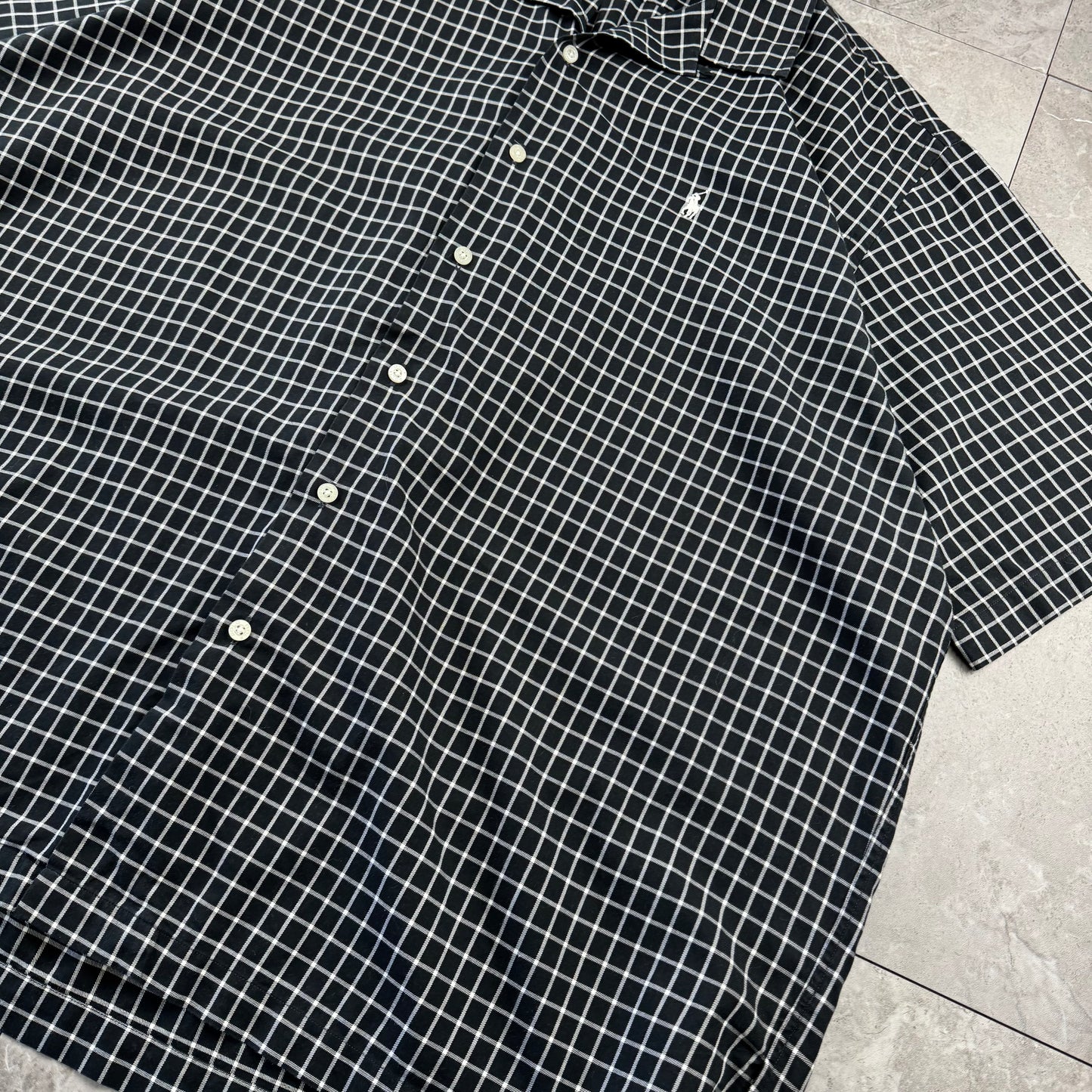 00s Polo Golf Ralph Lauren Caldwell Black Checkered Open Collar Shirt