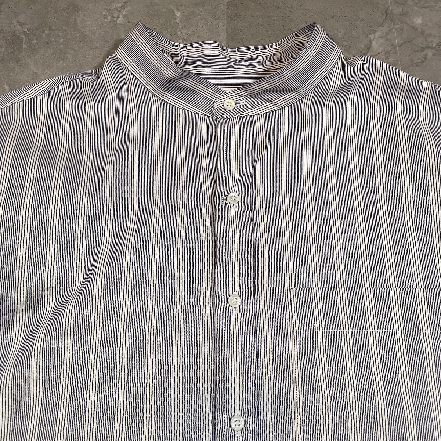 90s Arrow Collection Gray Striped Stand Collar Shirt