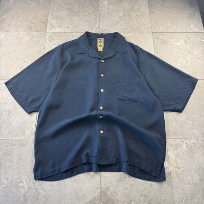 00s Montego MON Black 100% Silk Open Collar Shirt L