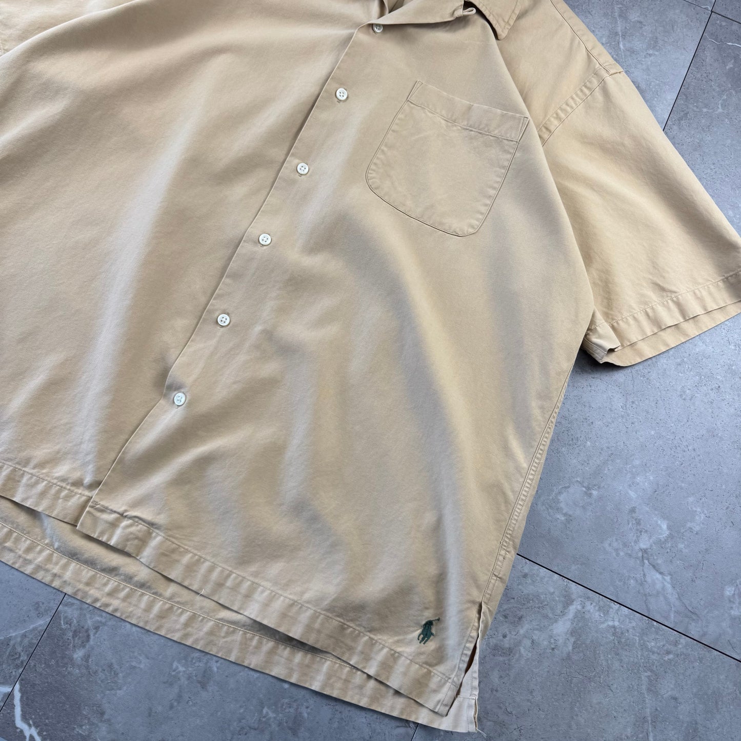 00s Polo by Ralph Lauren Mustard Brown Silk x Cotton Open Collar Shirt