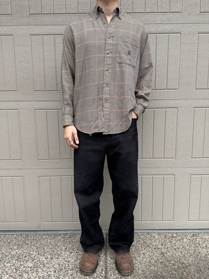 90s Nautica Brown Houndstooth Checkered Button Down Shirt