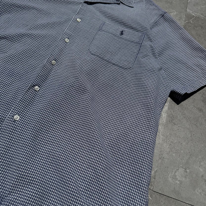 90s-00s Ralph Lauren Adams Cotton Blue Checkered Open Collar Shirt KiiChain Clothing