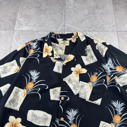 00s Jamaica Jaxx 100% Silk Black Floral Hawaiian Shirt