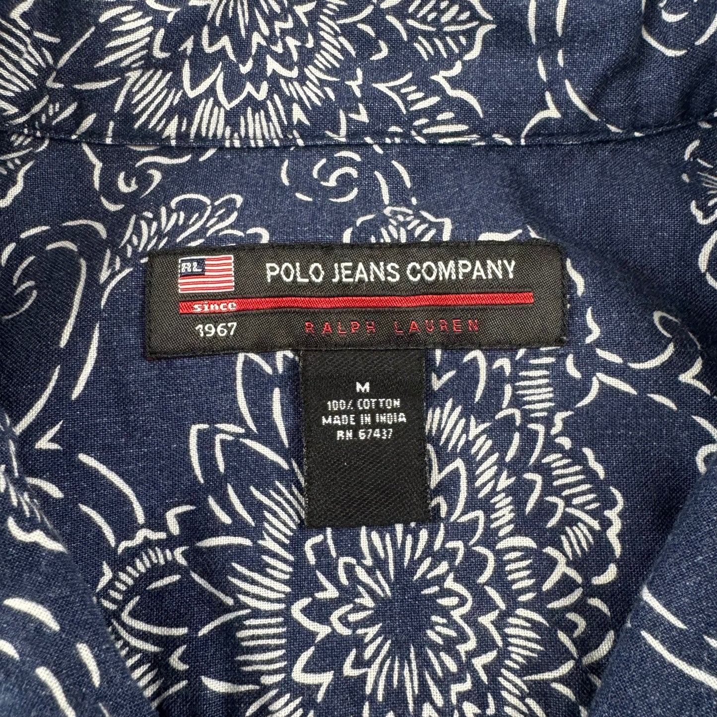 00s Ralph Lauren Polo Jeans Co. Navy Floral Open Collar Shirt