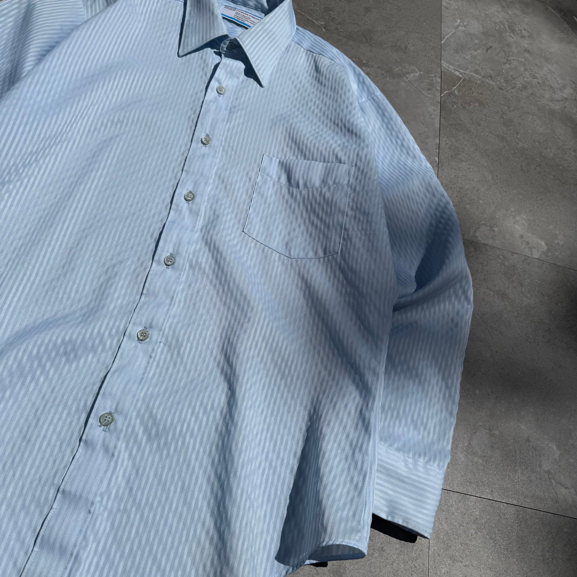 70s-80s Sears Seersucker Light Blue Shirt KiiChain Clothing