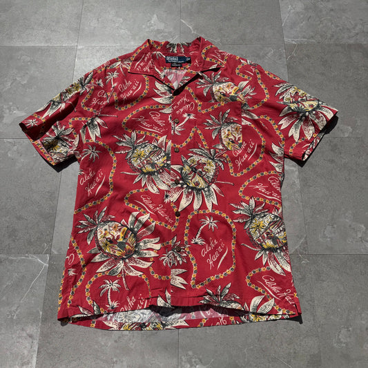 90s-00s Ralph Lauren “Classic Fit” Red Hawaii Open Collar Shirt KiiChain Clothing