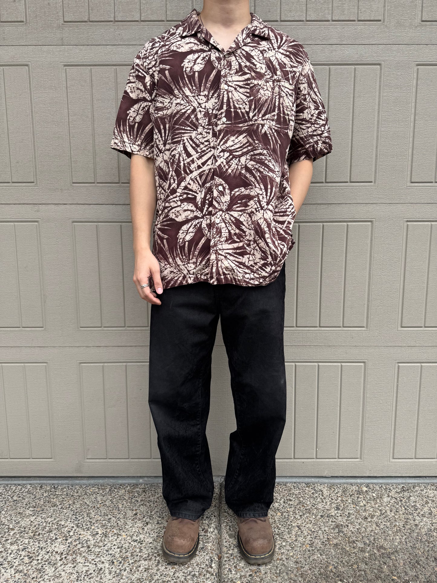 00s Polo by Ralph Lauren Clayton Brown Silk x Cotton Short Sleeve Shirt