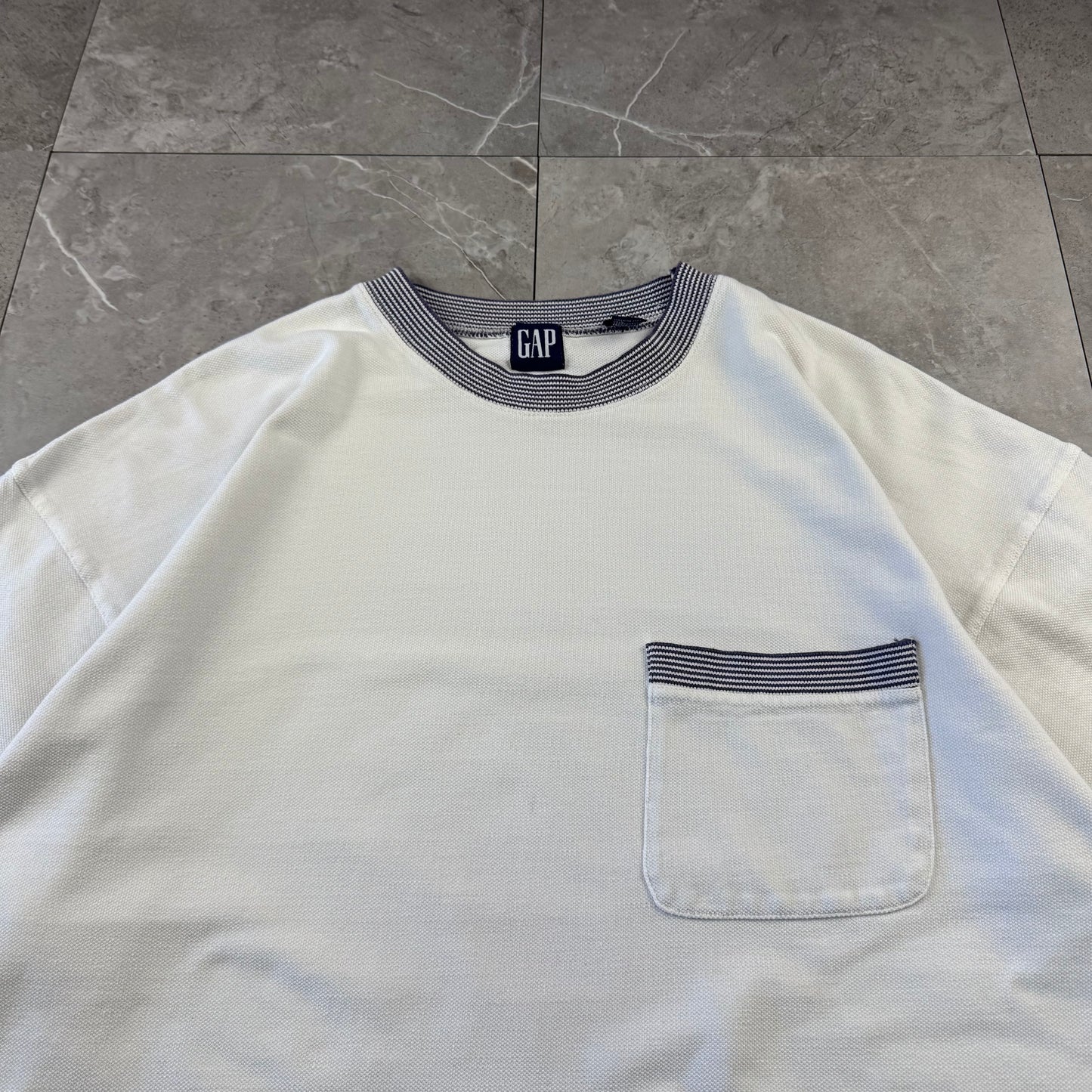 90s Old Gap White Ringer Knit Textured Ringer T-Shirt