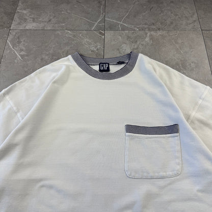 90s Old Gap White Ringer Knit Textured Ringer T-Shirt