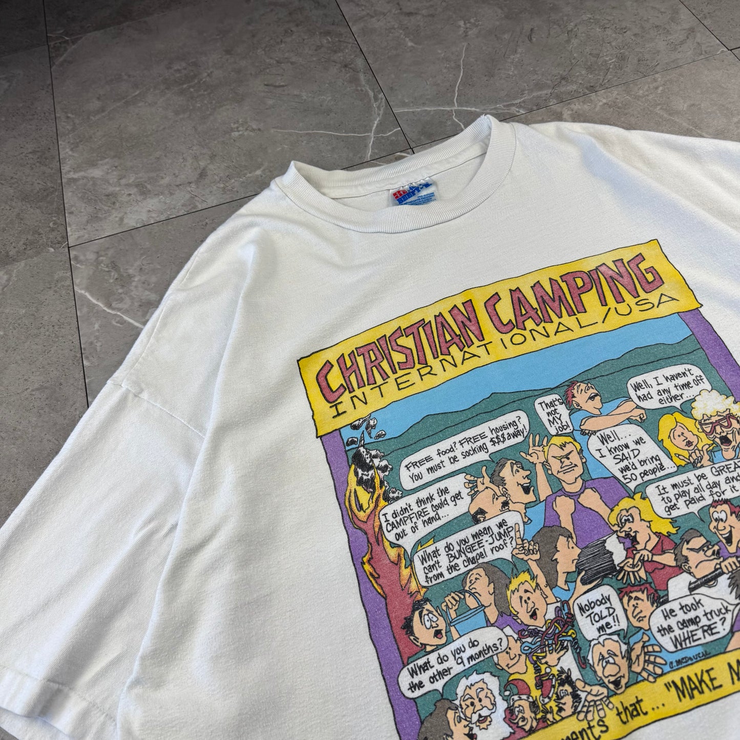 90s Hanes Beefy-T Christian Champic White Single Stitch Comic Graphic T-Shirt