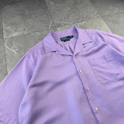 00s Polo by Ralph Lauren Caldwell Purple Silk x Linen Open Collar Shirt L