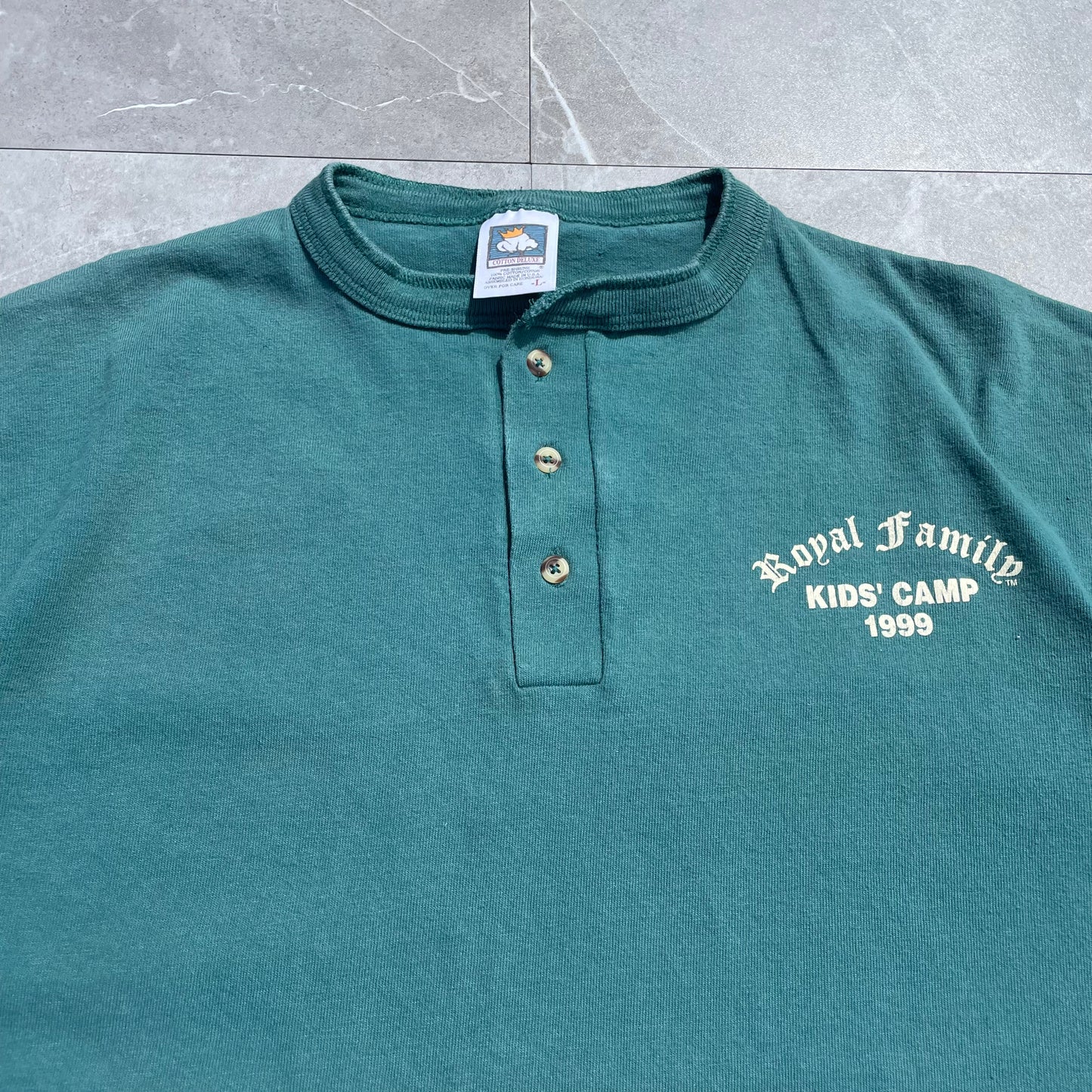 90s Cotton Deluxe Royal Family Kids Camp Henley Neck T-Shirt